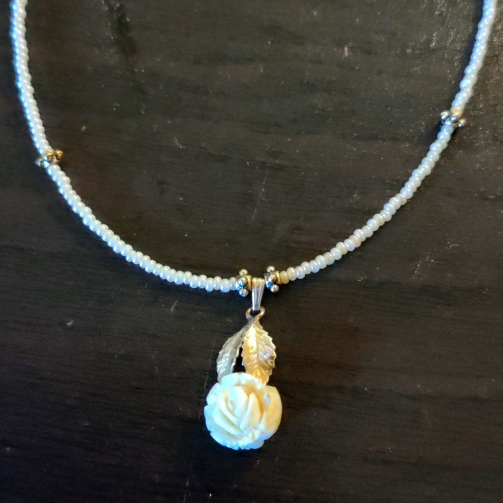 Rose necklace beaded handmade